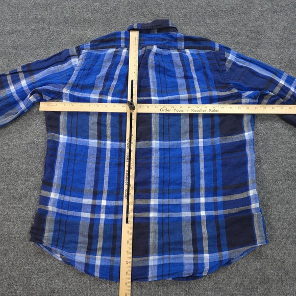 Ralph Lauren‎ Shirt Mens Extra Large Blue Plaid 100% Linen Pony Logo Dress Prep - Picture 8 of 12